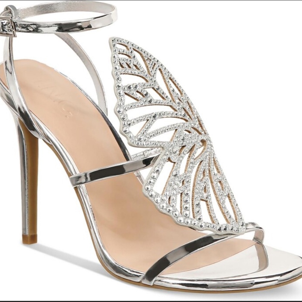 Inc Kaip silver bling butterfly rhinestone silver heels